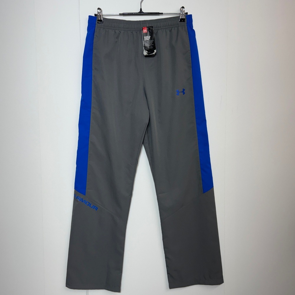 New Under Armour Pants Boys YXL 30X31 Gray Blue Track Active Loose Mesh Lined